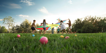 Children playing on grass during summer